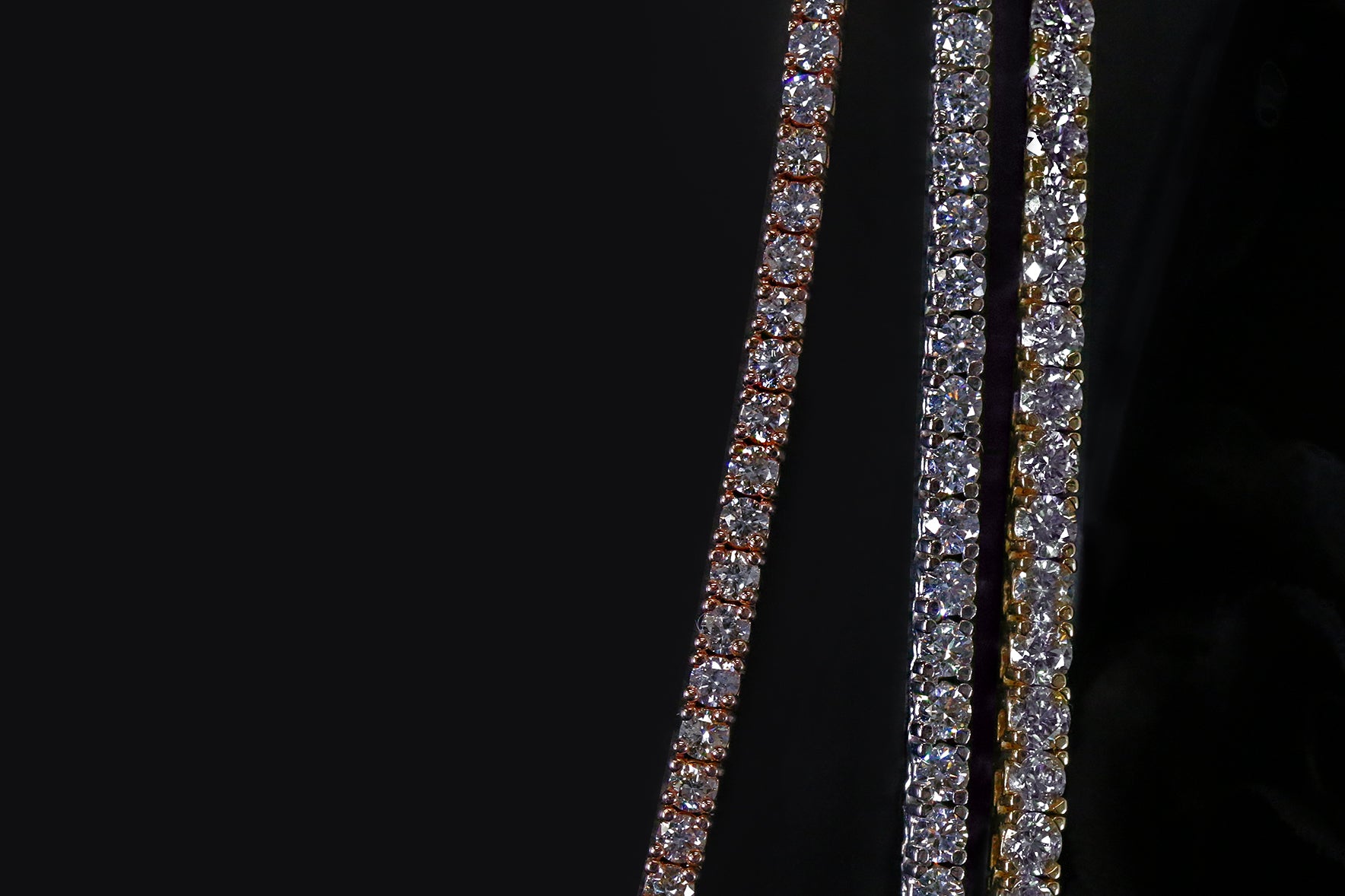 Diamond Tennis Necklaces in rose gold white gold and yellow gold