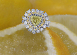 fancy yellow diamond engagement ring triple halo mixed metal
