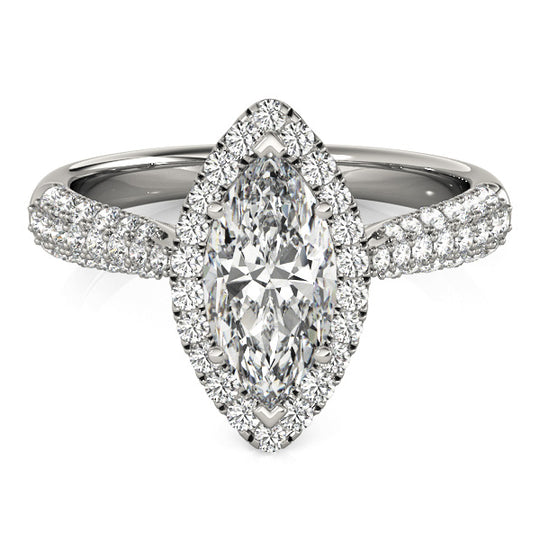 Marquise Diamond Pave Halo Engagement Ring